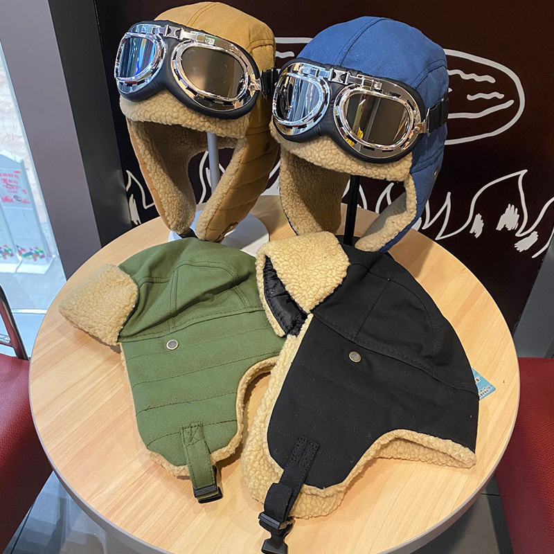 Pilot Hat Men's and Women's Winter Thickened Warm Cycling Ears Winter Windproof Cold-proof Glasses Cotton Lei Feng Cap