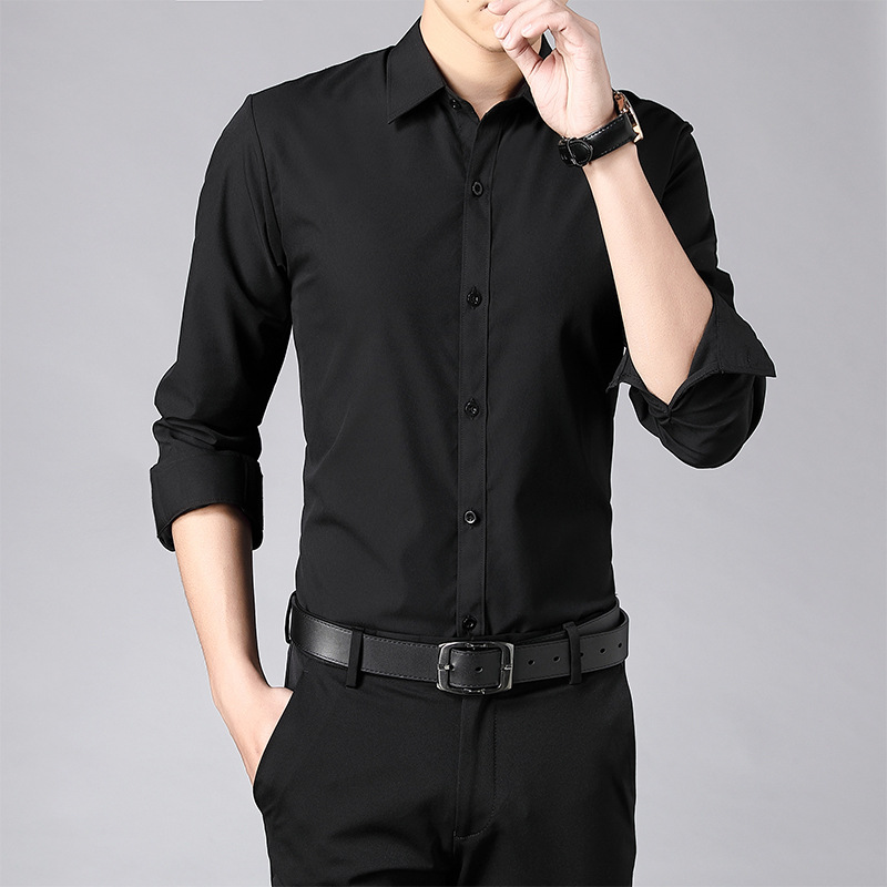 Autumn and winter warm solid color shirt men's long-sleeved business formal wear fleece-lined slim fit plus size all-matching workwear white shirt