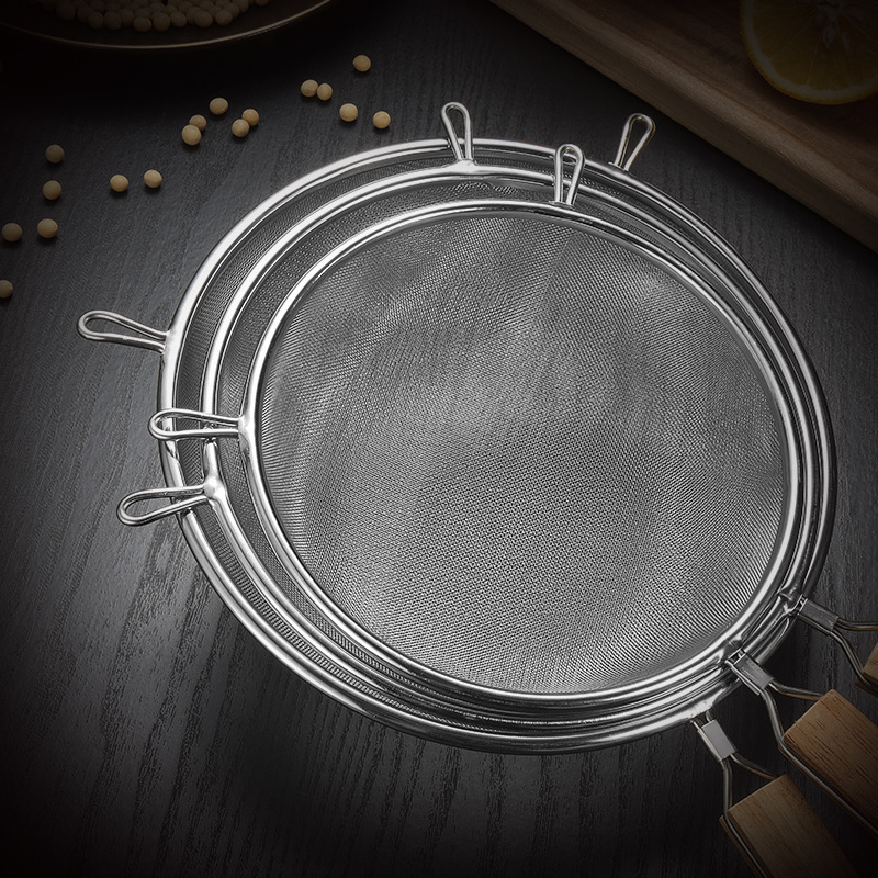 304 Stainless Steel Large Colander Wooden Handle Binaural Fried Spoon Household Kitchenware Fish Noodles Mesh Leakage Filter