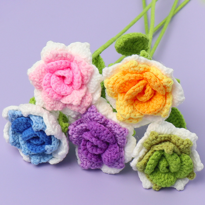 手作りの完成品のクロスボーダーのシミュレーションの尖った角のバラの毛糸は花の偽の花の家の装飾の贈り物の卸売りを編みます。|undefined