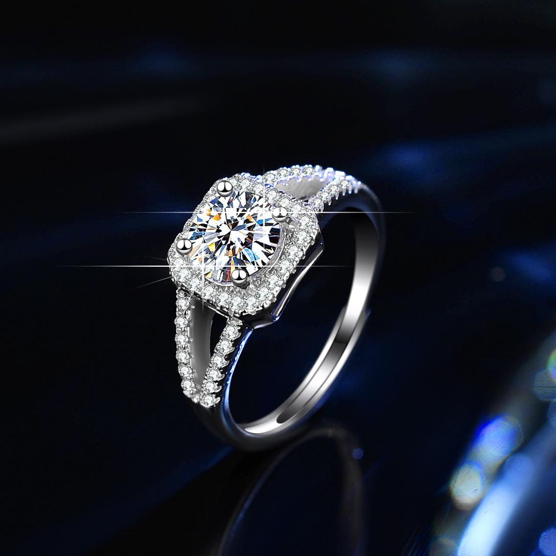 Seiko s925 sterling silver ring earrings pendant necklace moissanite square package simulated diamond live supply factory