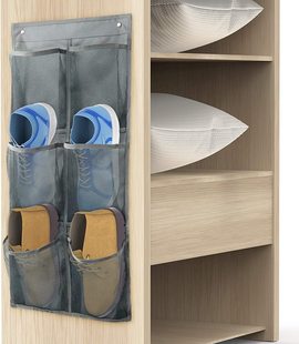 Amazon New Selling Sticky Hook Gray Grid Cabinet Bedroom Storage Large 6-compartment Wall-mounted Storage Bag