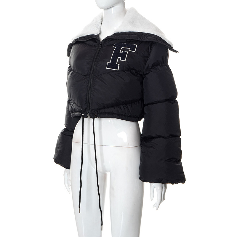 Q22TP392 European and American women's clothing 2022 autumn and winter New Fashion solid color embroidery North American small stand collar casual cot_voghion.com