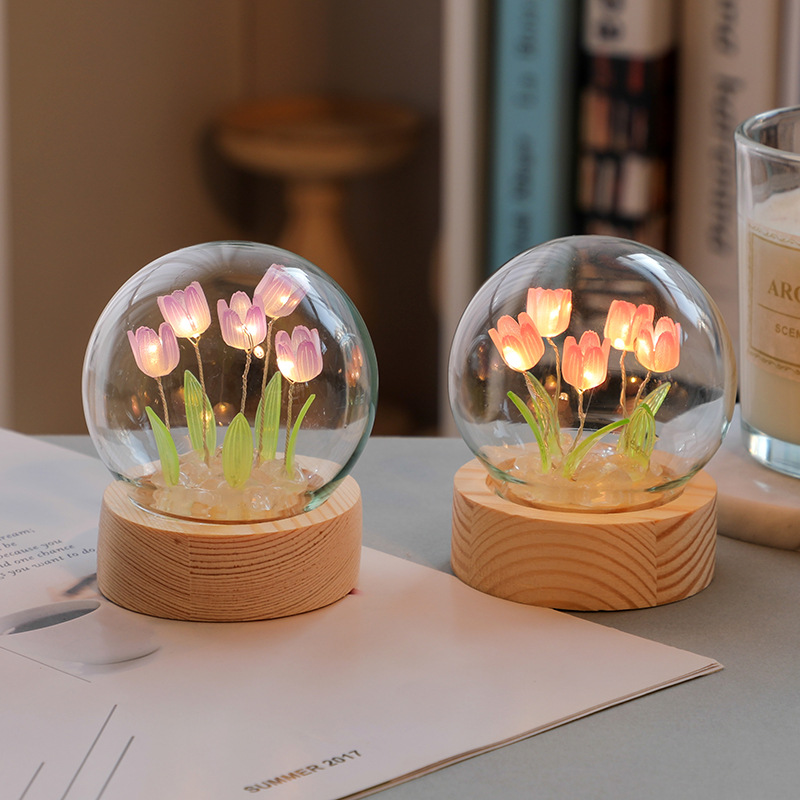 Mini Tulip Handmade Flower DIY Material Bag Gift Creative Desktop Decoration Atmosphere Lamp Student Birthday Gift