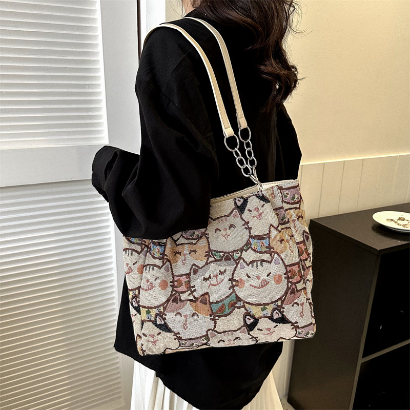 Cartoon Cute Casual Large Capacity Bag Women 2024 New Fashion Retro Handbag Versatile Shoulder Tote Bag