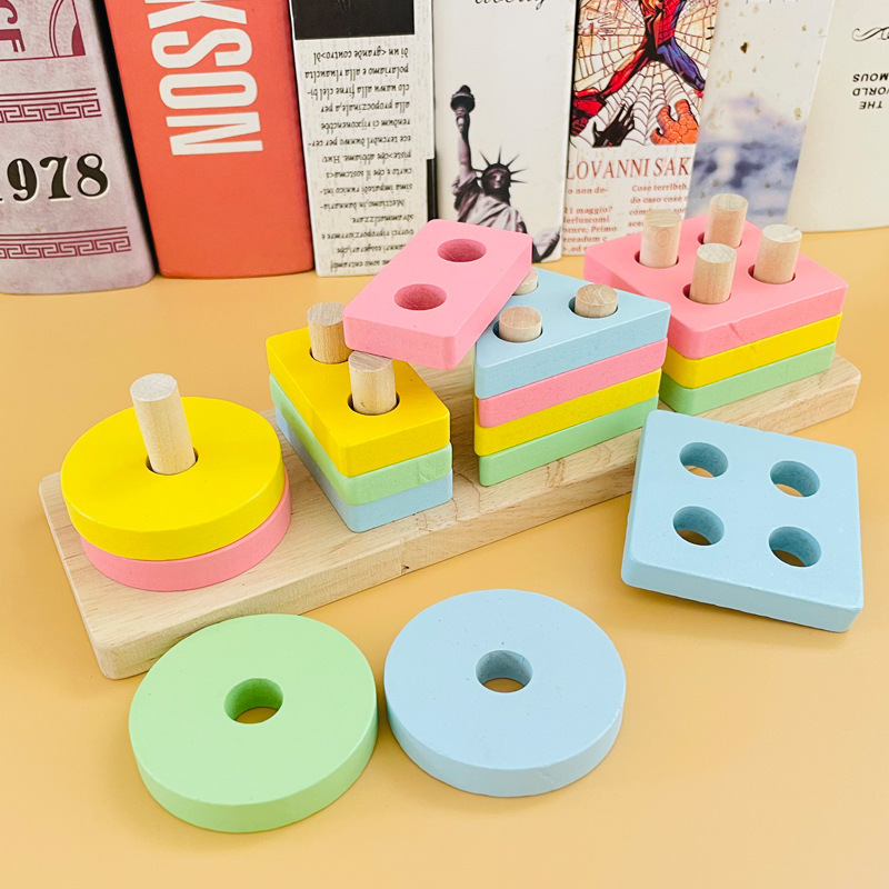 Geometric Matching Four Sets of Column Building Blocks Montessori Early Education Aids Children 1-2-3 Years Old 4 Babies' Intelligence Toys