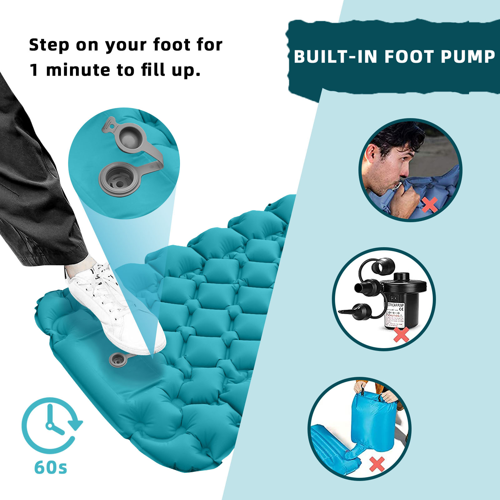 Outdoor Inflatable Mat Foot Portable Outdoor Camping Moisture-proof Mat Inflatable Mattress Lunch Break Sleeping Mat Car Inflatable