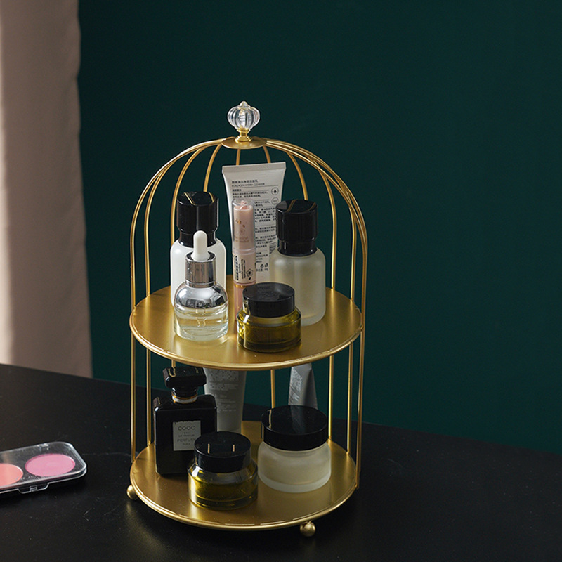iron-art-bathroom-bird-cage-organizer-shelf-cosmetic-and-skincare-storage-rack-desktop-perfume-organizer-european-style-2-layers