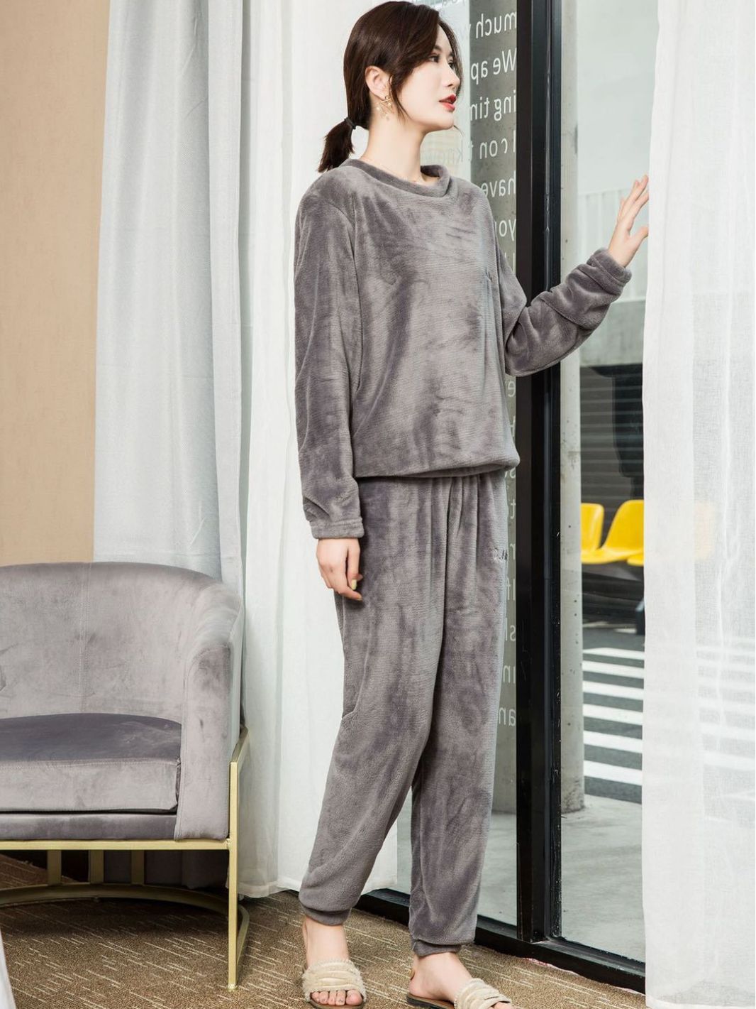 Internet Celebrity Fairy Warm Sports Pants Women's Winter Warm Coral Fleece Casual Loose Pajama Pants Home Student Lazy Pants