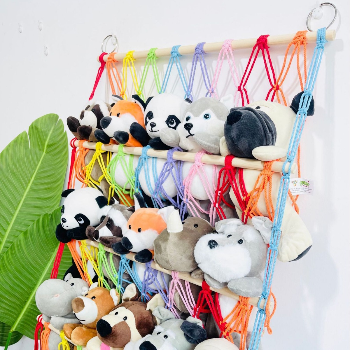 ins three-layer storage rack simple decoration children's room book decoration wooden stick double-layer plush toy storage net pocket