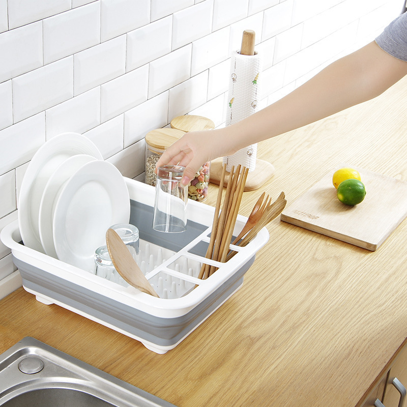 Multi-functional Household Plastic Folding Bowl and Chopsticks Tableware Storage Rack Vegetable Washing Drain Basket Kitchen Storage Rack Drain Bowl Rack