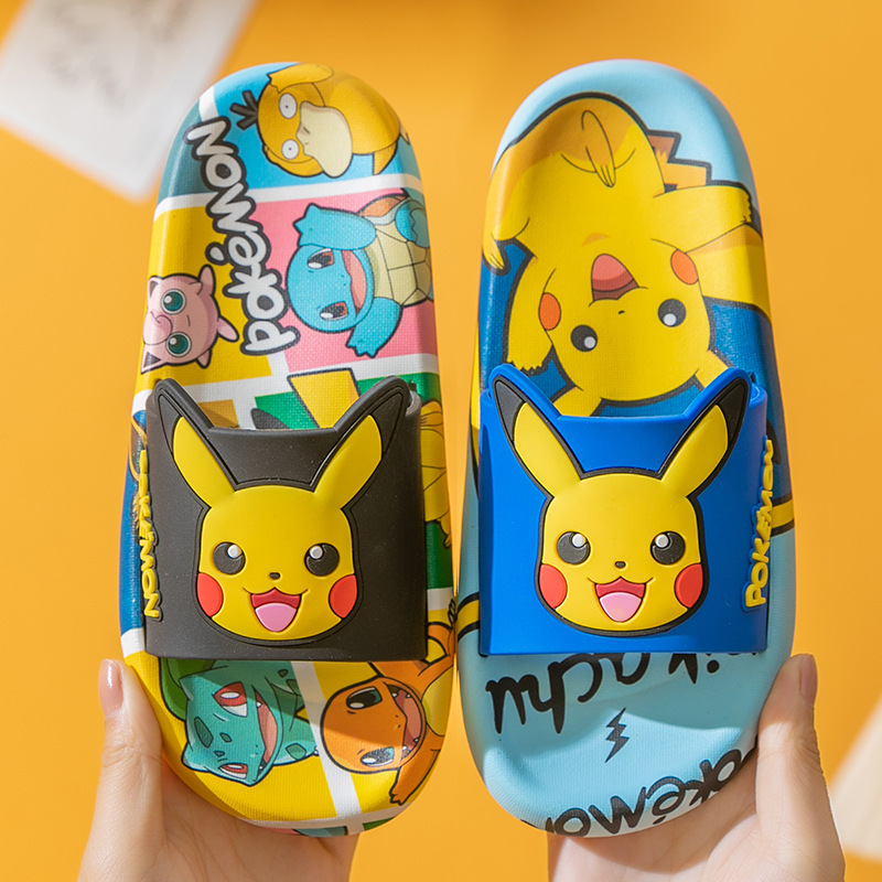 Pokemeng Pikachu Children's Slippers Summer Boys and Girls Indoor Non-Slip Soft Bottom Sandals Cartoon Cute