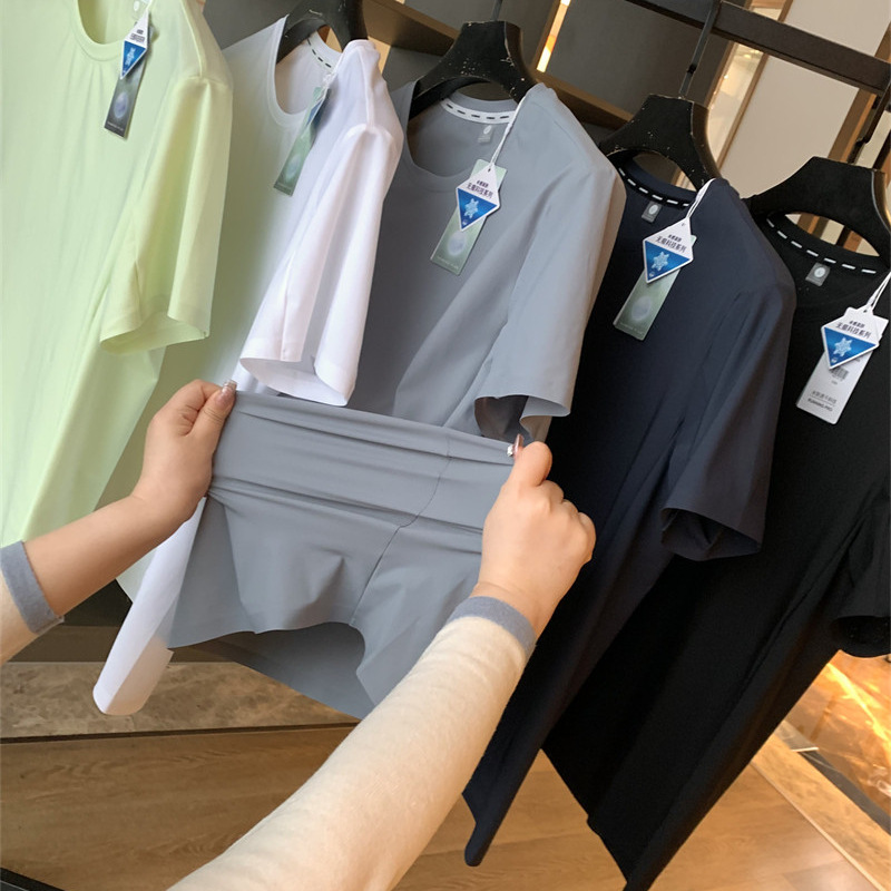 Ice silk cool feeling! Skin-friendly Seamless Lightweight Technology Quick-drying Four-sided Elastic Men's Thin Sports Casual Short-sleeved T-shirt Trendy