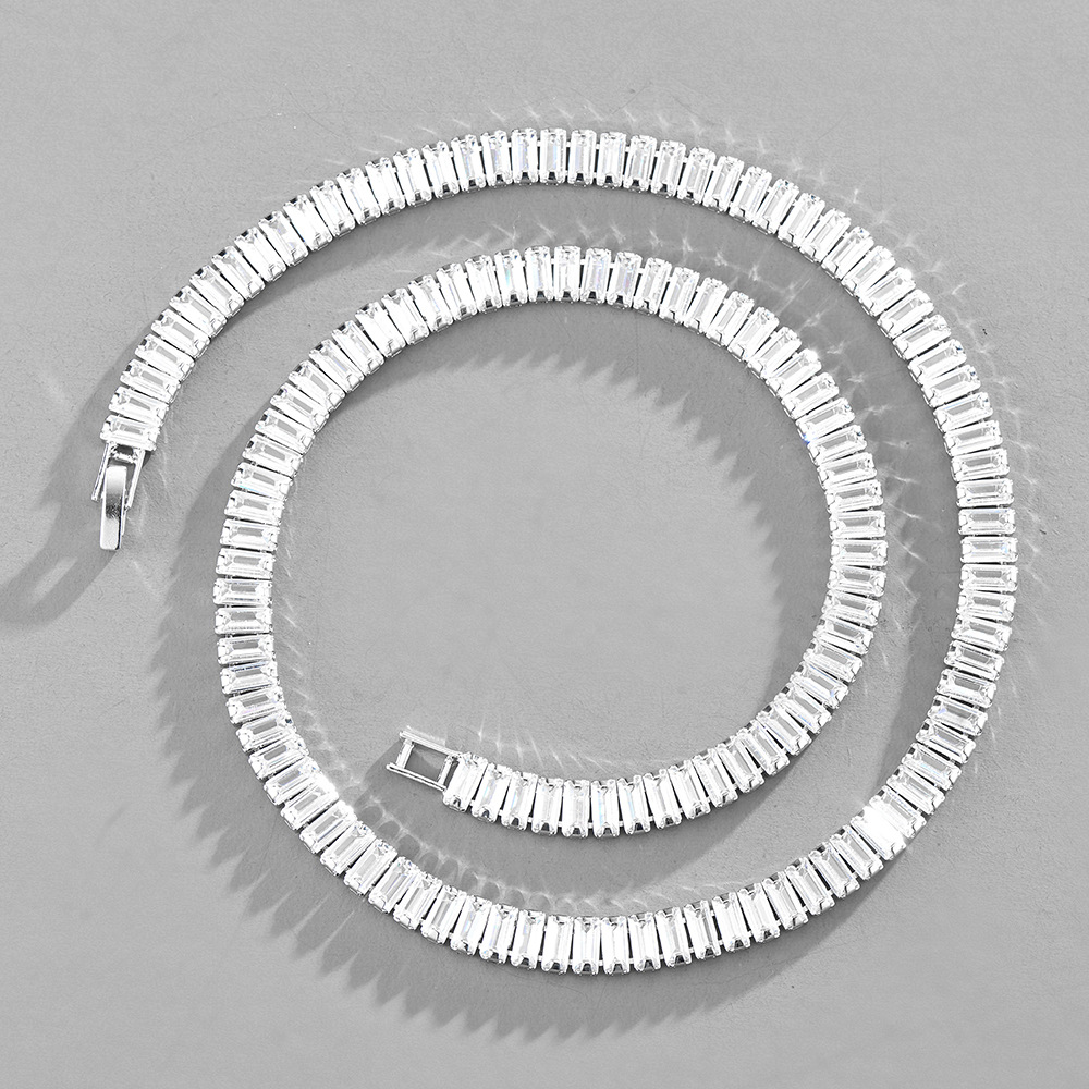 Europe and the United States new factory direct inlaid with zirconium rectangular zircon cold wind Cuban chain women's necklace fashion products
