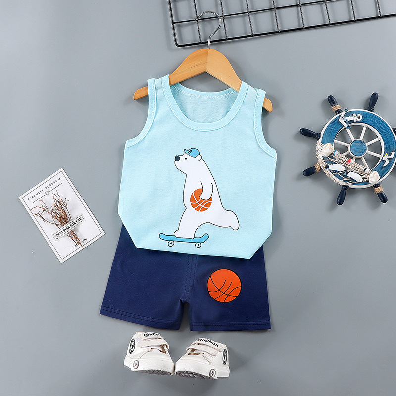 2022 New Children's Vest Summer Set Boys and Girls Shorts Sleeveless Top Baby Pajamas Korean Children's Clothing
