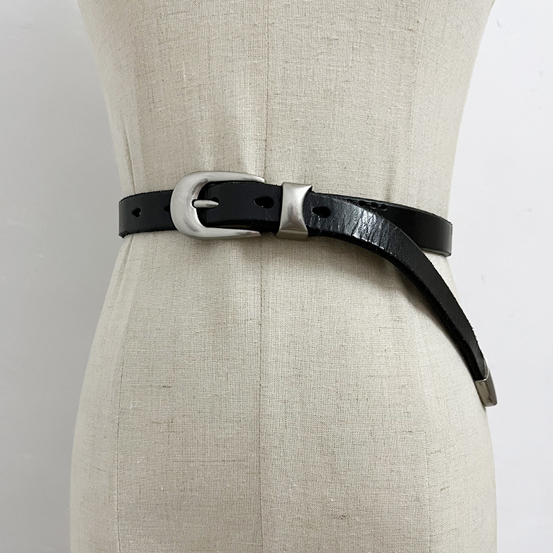 Women's new first layer cowhide leather belt slimming with jeans vintage silver buckle leather handmade belt in stock
