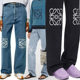Autumn and winter new LOE with high waist Hollow Patch embroidered LOGO decoration casual dark blue straight tube denim pants