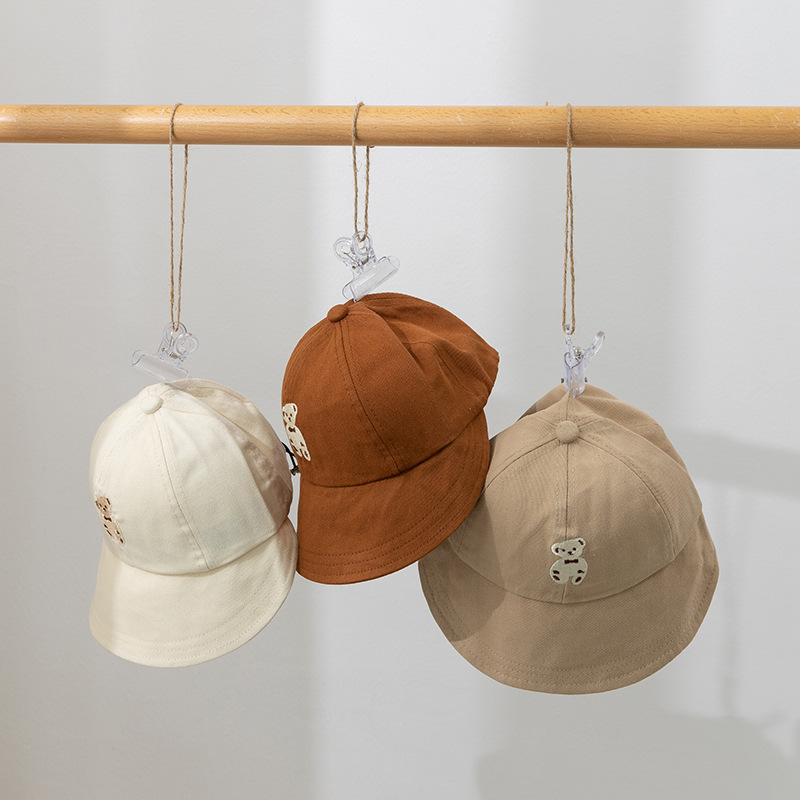 Children's Hat, Same as Korean Influencers, Cute Bear Bucket Hat, Camping Windproof, Large Brim, Unisex Baby Hat