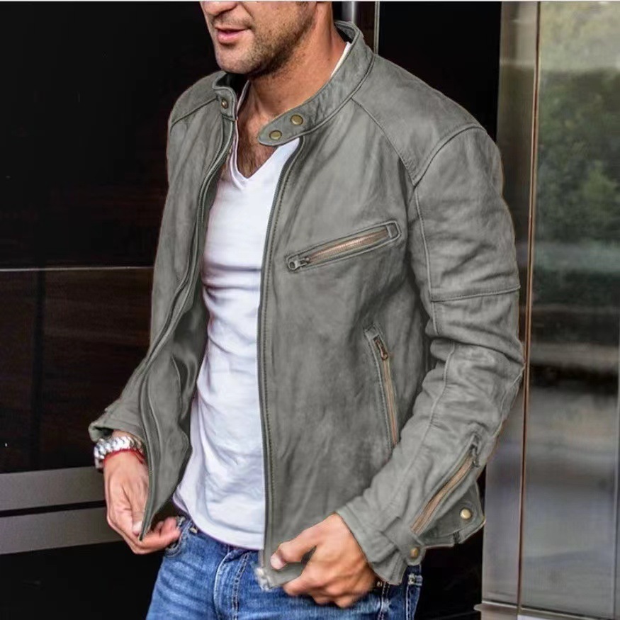 2022 Foreign Trade European and American Men's Clothing Men's Leather Jacket Men's Youth Stand Collar Punk Men's Motorcycle Leather Jacket