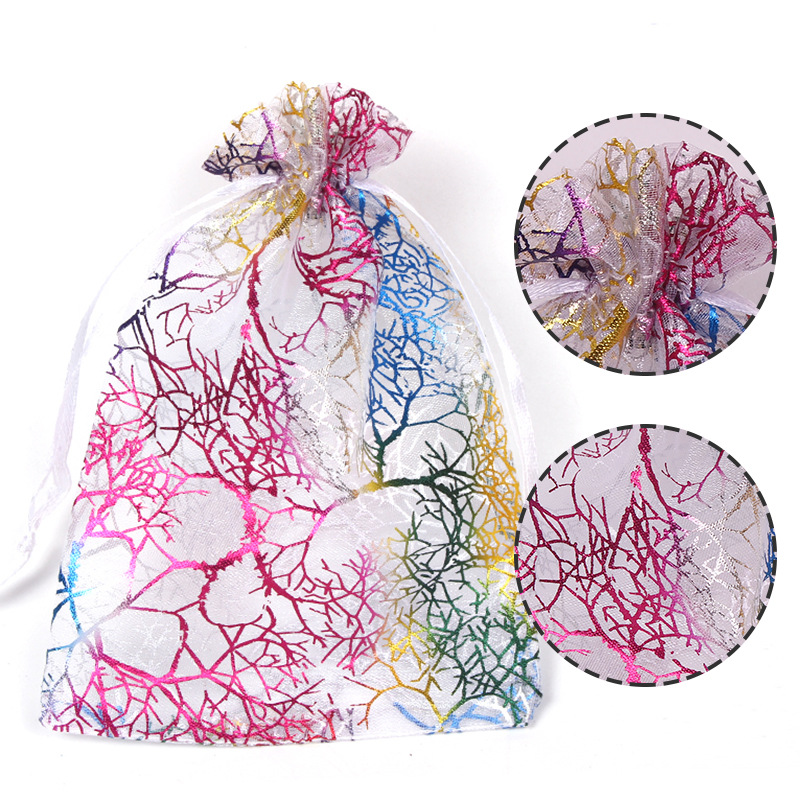 Factory in stock gilding colorful coral yarn bag drawstring drawstring mesh bag jewelry packaging candy bag wholesale