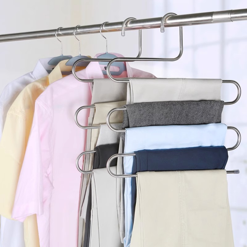 S-type pants rack multi-layer multifunctional pants clip hanger wardrobe pants towel non-slip storage finishing drying artifact