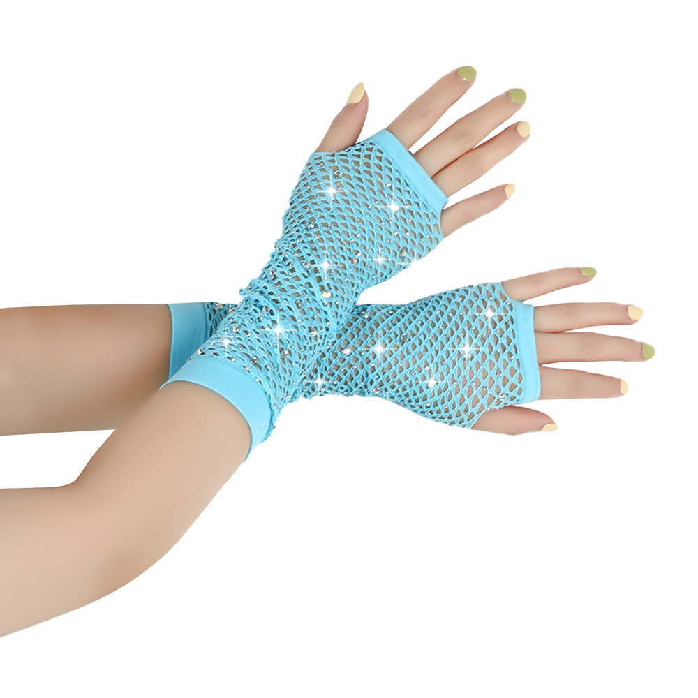 80 Ball Diamond Gloves Party Fishing Net Stretch Mesh Gloves European and American Retro Cross-border Sexy Hot Drilling Gloves_voghion.com