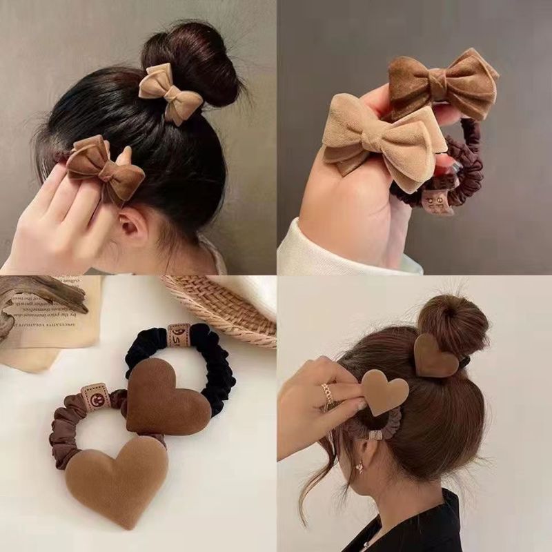 秋/冬コーヒー色バタフライノットヘアアクセサリーふわふわサークルヘッドバンド冬バンド女性のネクタイトレンディなインリング|undefined