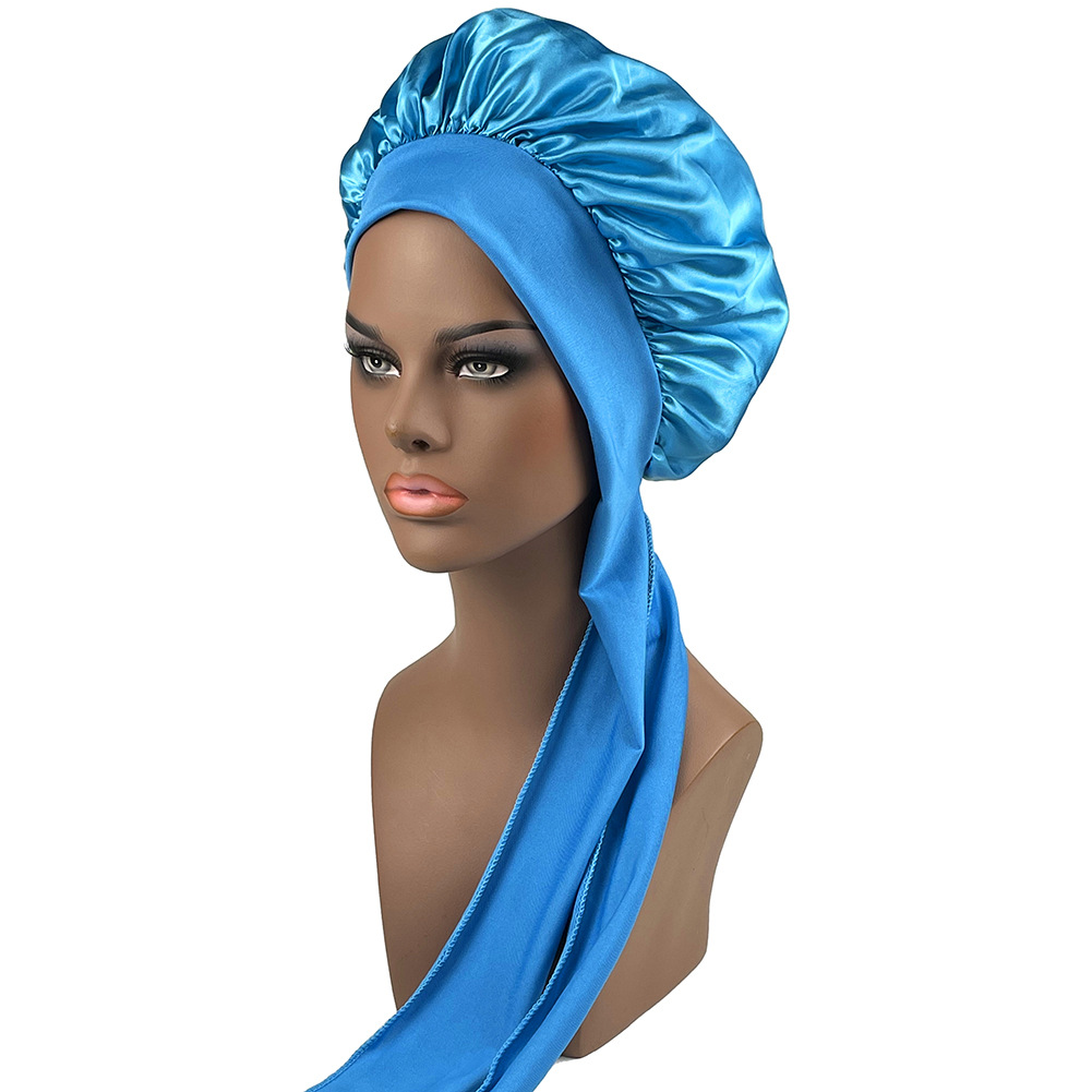 Europe and the United States popular imitation silk wide-brimmed nightcap colored ribbon round cap shower cap beauty salon advertising cap
