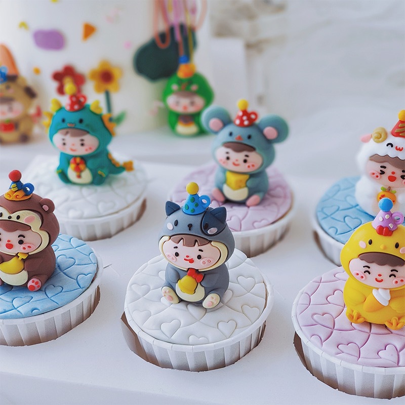 Mingkang Soft Glue Twelve Zodiac Cake Ornaments Party Hat Tiger Treasure Rabbit Baby Children's Birthday Party Baking Supplies