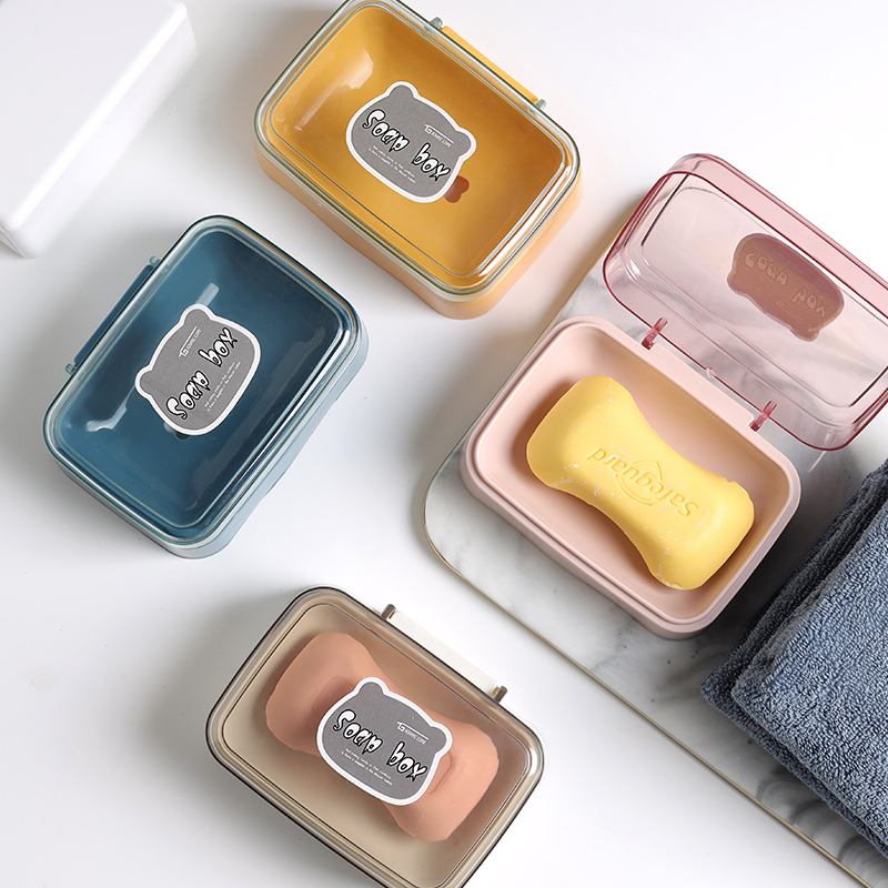 New cartoon cute flip soap box transparent soap box with lid without water accumulation dormitory bathroom soap box wholesale