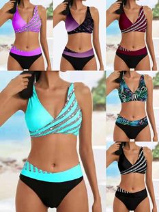 2022 New Bikini European and American Split Printed Swimsuit Women Sexy Gather Bikini Swimsuit Amazon