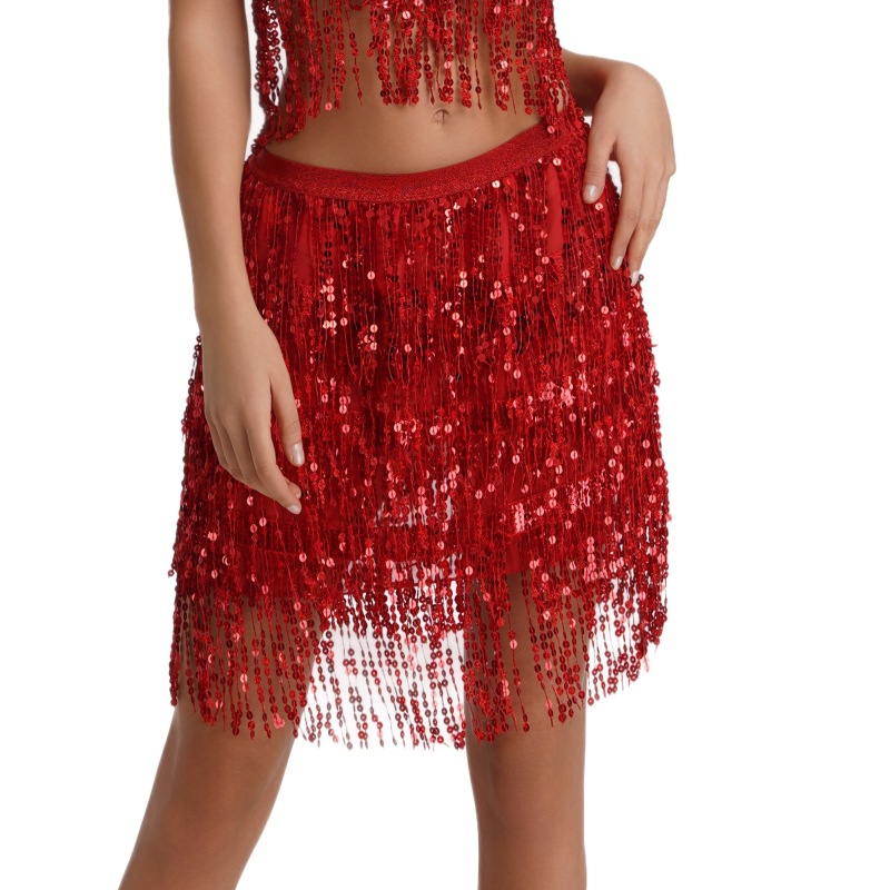 2023 European and American Halloween costume belly dance sequin tassel skirt Amazon sexy sequin performance skirt