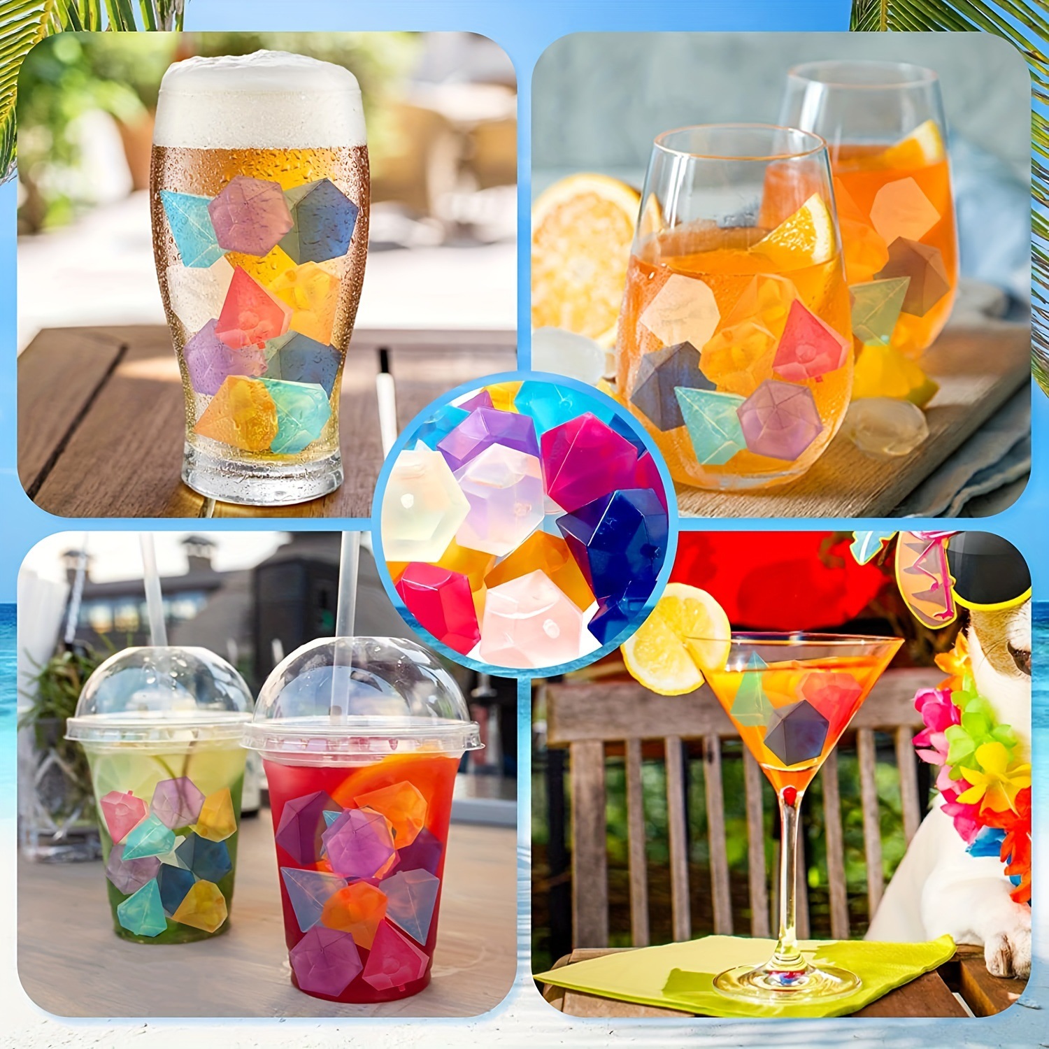 24 food grade reusable drinks ice particles color diamond shape plastic ice cube drinks ice cubes