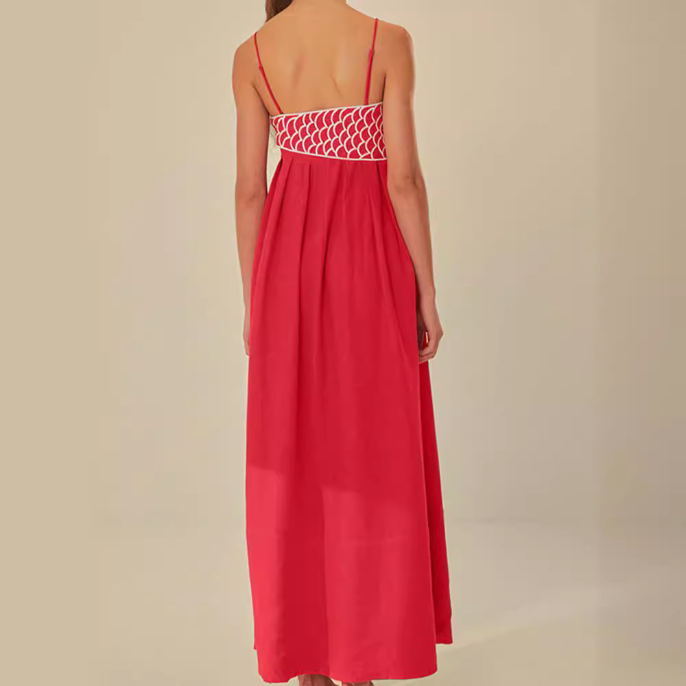 European and American Cross-border 2024 Summer New Fashion Distinctive Red Fish-shaped Tube-shaped dress Strap Backless Long Dress