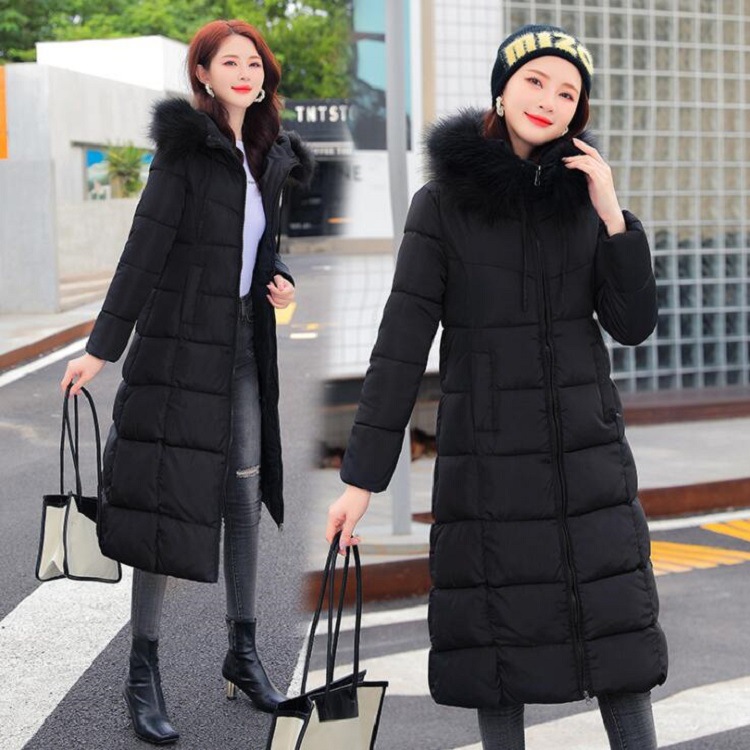 European station 2024 winter new detachable cap cotton-padded women's mid-length knee-high padded down cotton-padded jacket women's coat