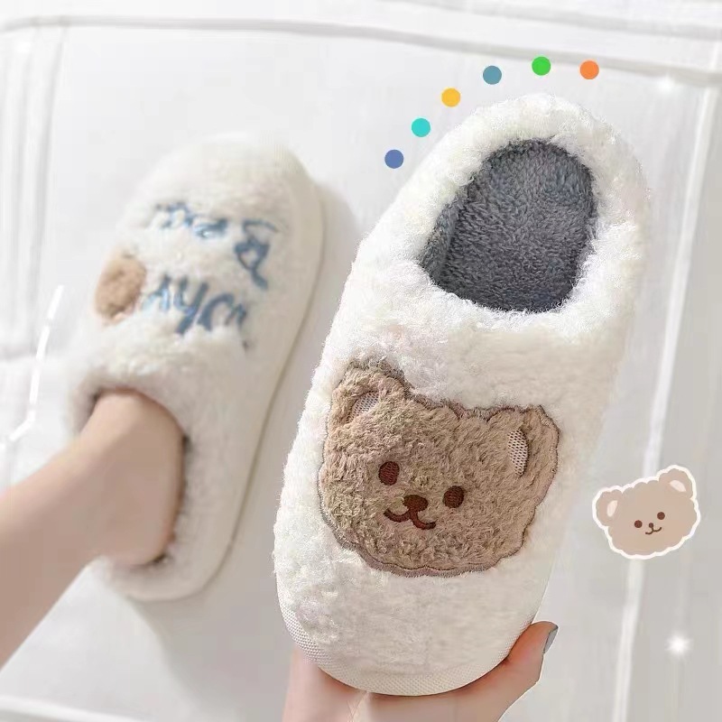 New Warm Bear Cotton Slippers Autumn and Winter Thick Bottom Internet Popular Girl's Heart Cute Fashionable Comfortable Women's Mao Mao Cotton Slippers