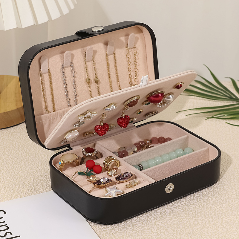 Double PU leather hairpin earrings jewelry box custom anti-oxidation headdress ring gift storage packaging jewelry box