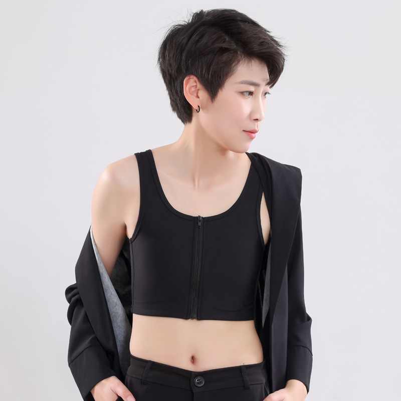 ハンサムなtスポーツのファスナーは胸の下着の女性のlesの大きいサイズの通気性の大きい胸を縛ります。|undefined