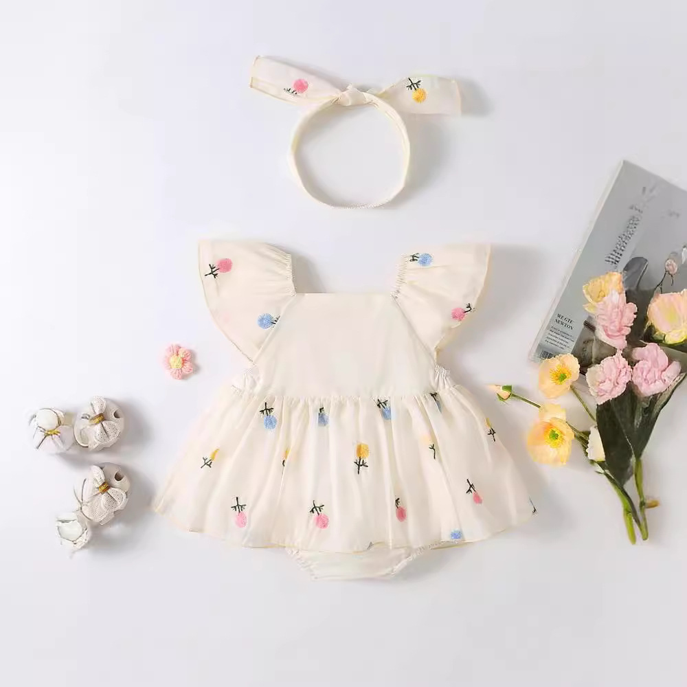 Female Baby Summer Clothes Short-sleeved Thin Triangle Wrap Fart Clothes Baby's One-piece Clothes Hundred Days Full Moon Haku Climbing Clothes