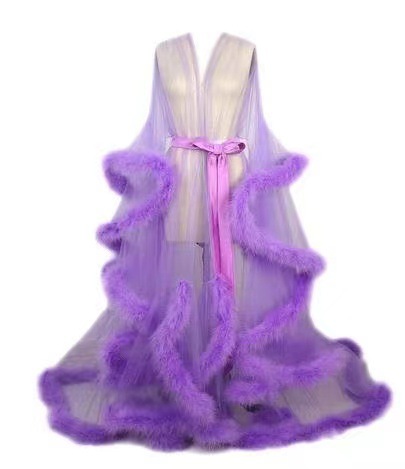 Europe and the United States sexy feather perspective nightgown sexy underwear horn sleeve tail dress manufacturers straight hair