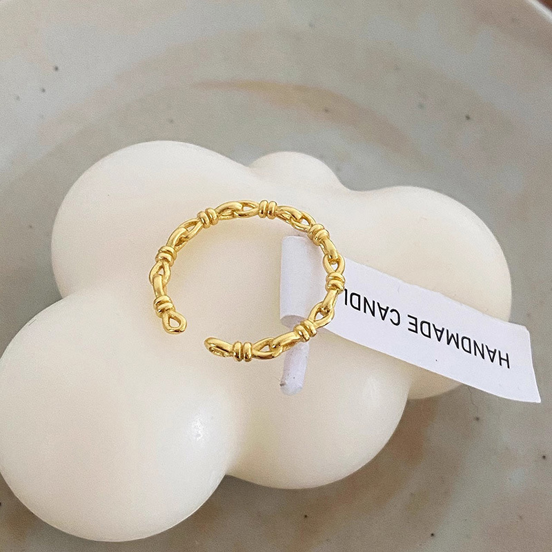 Anillo tejido con nudo de plata esterlina s925 para mujer, estilo frío, diseño de nicho, cadena sencilla que combina con todo._voghion.com