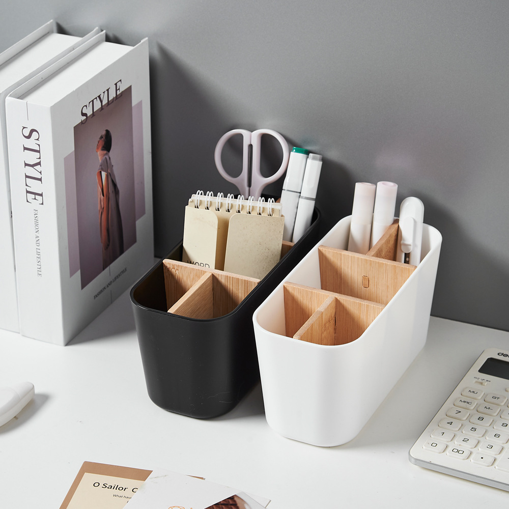 Removable bamboo wood desktop multi-compartment storage box compartment cosmetics stationery storage remote control sundry finishing box