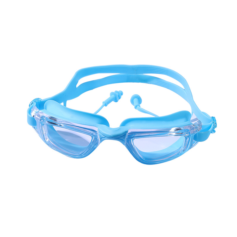 Spot men and women adult silicone goggles wholesale waterproof anti-fog HD transparent one-piece earplugs swimming glasses equipment