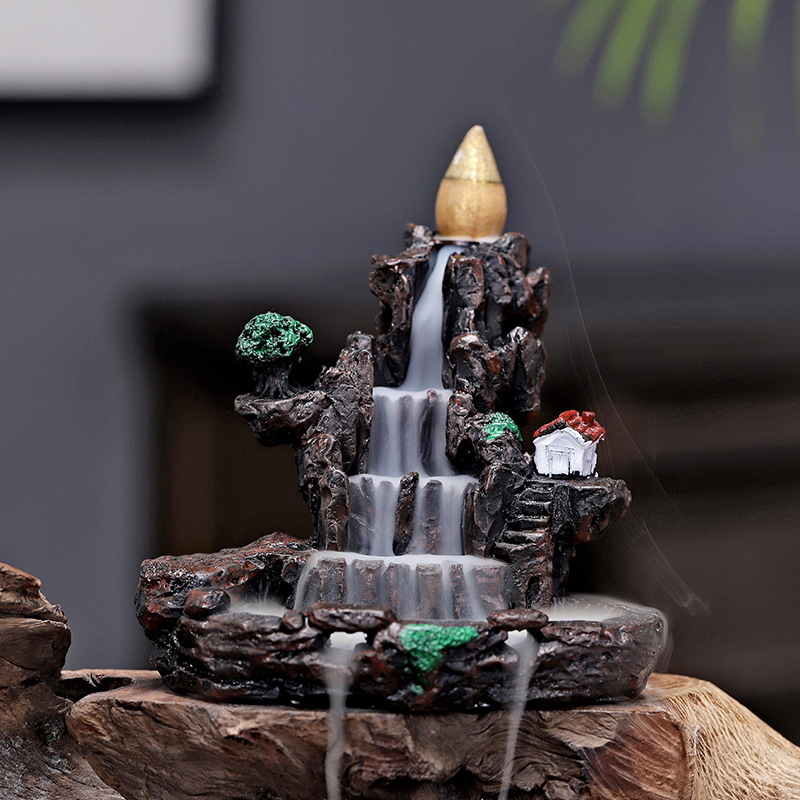 Creative resin backflow incense burner hallway decoration fish tank landscape flowing cloud rockery decoration backflow incense burner household sandalwood