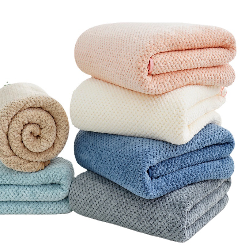 [90*170 large bath towel] pineapple high density thick coral velvet beach towel soft absorbent does not drop hair color