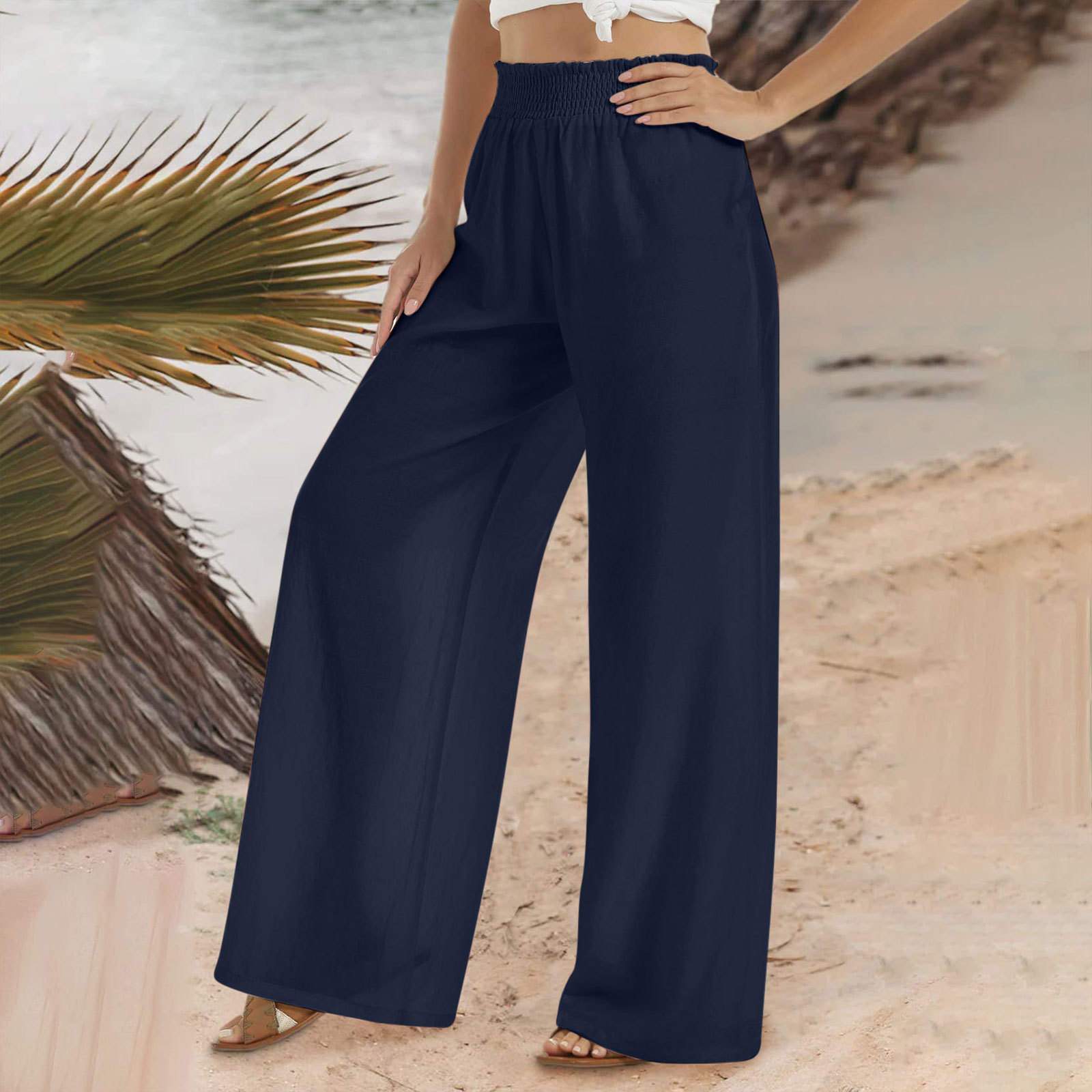 2023 New Rubber Trousers Amazon Women Linen Casual Pants