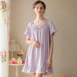 Nightgown Short Sleeve New Cotton Loose Large Size Skirt Women Summer Court Sweet Princess Cute Wholesale Pajamas Home Clothes