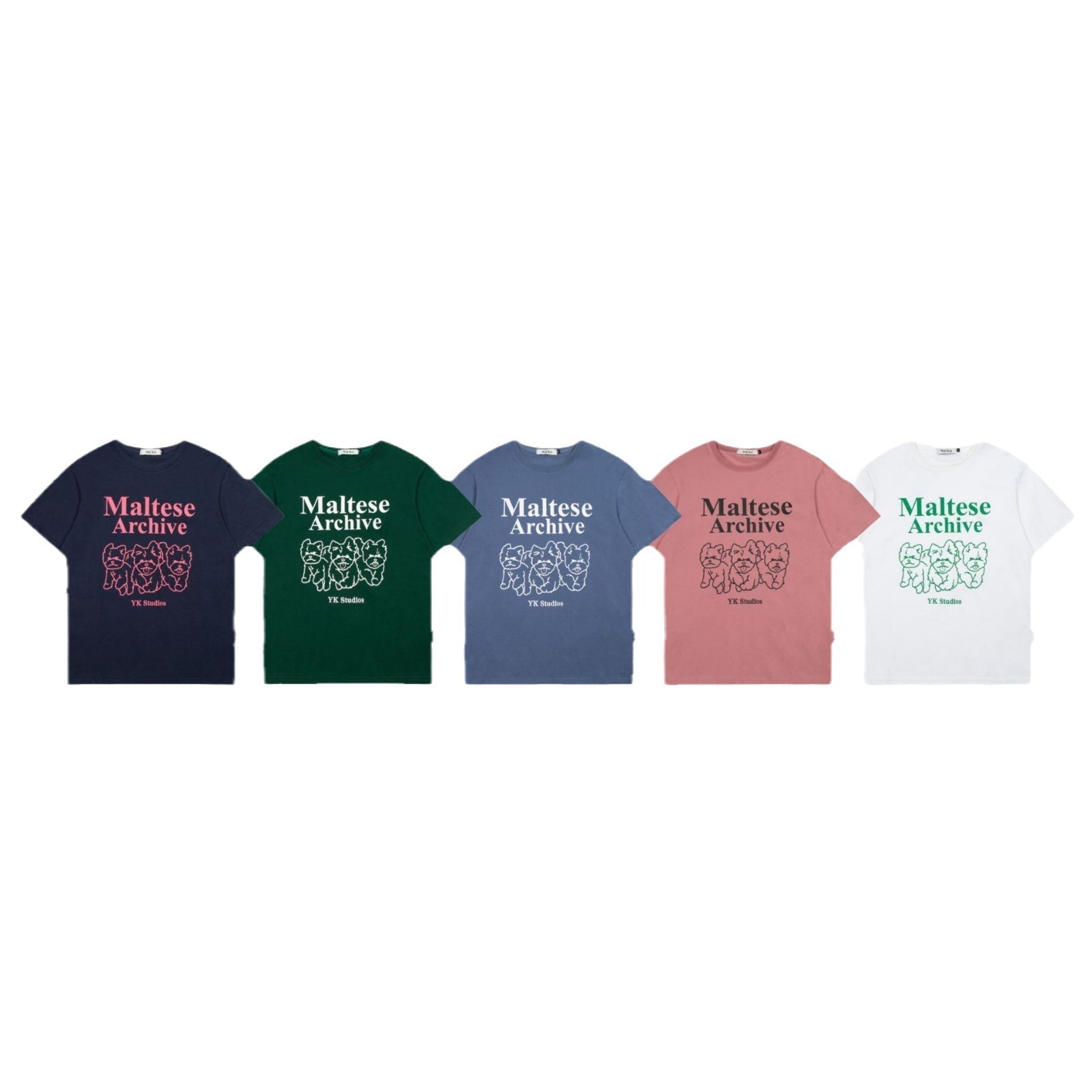 South Korea Fashion Brand waikei Three Dogs Printed Short-sleeved Pure Cotton Loose Men's and Women's Couple Jin Minkui Same Style T-shirt t