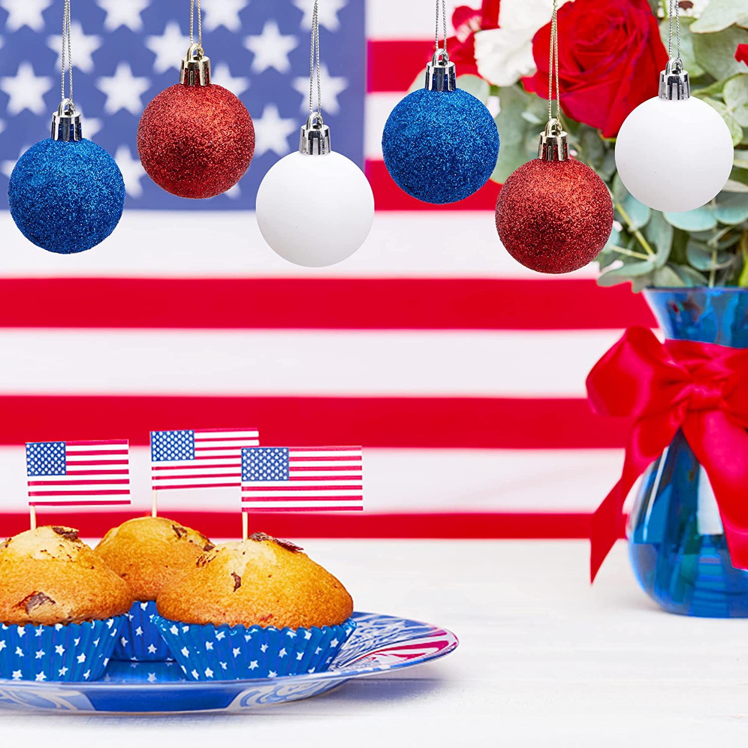 American Independence Day decorations 6CM American flag Christmas Ball American national day Patriotic Ball pendant 24PCS