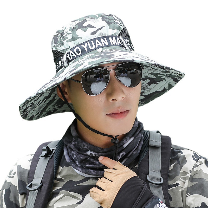 Hat men's summer camouflage shade fisherman hat outdoor fishing anti-ultraviolet big eaves anti-sun hat wholesale
